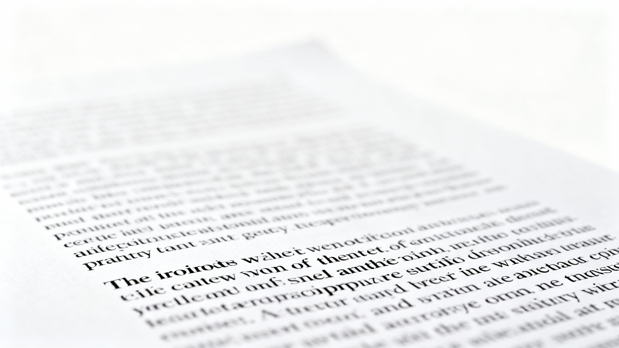 A close-up photograph of a document. The text at the top is sharp and easy to read, but it gradually becomes more blurred and unreadable towards the bottom, demonstrating a blur effect.