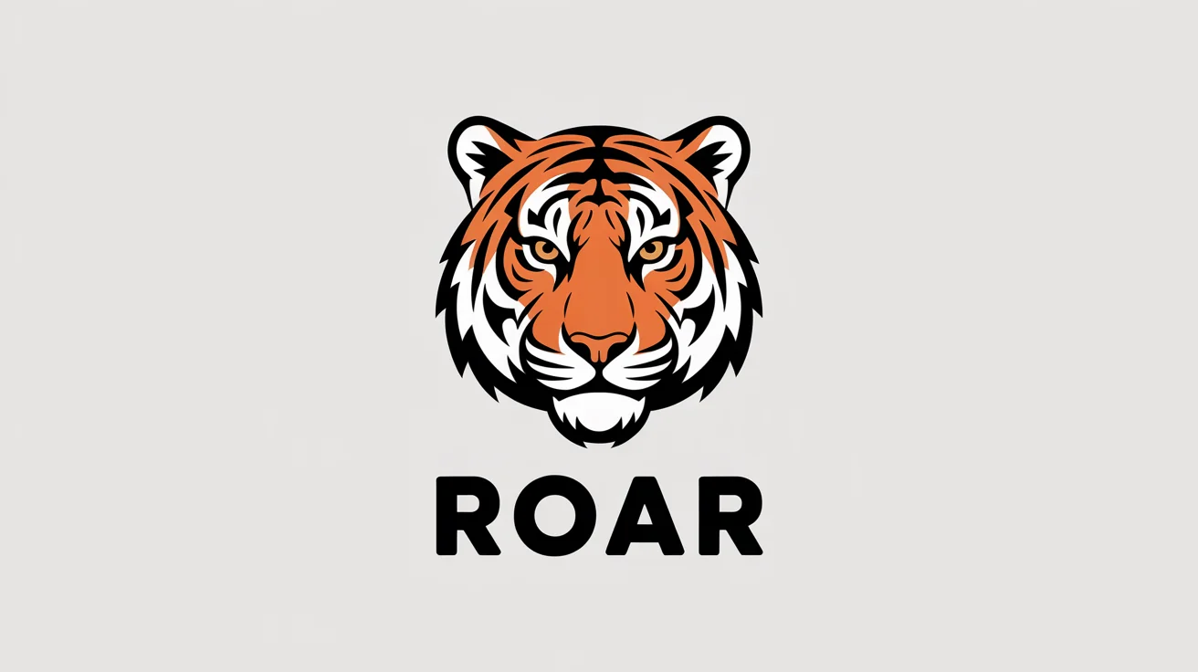 A modern vector logo of a stylized tiger head in orange and black, with the word 'ROAR' underneath, presented on a clean white background.