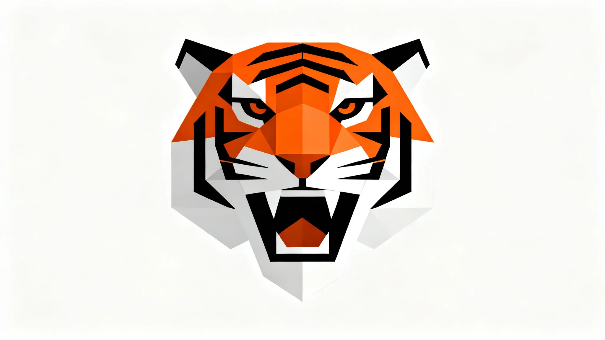 A modern, minimalist vector logo of a fierce tiger head in orange, black, and white, presented on a clean white background.