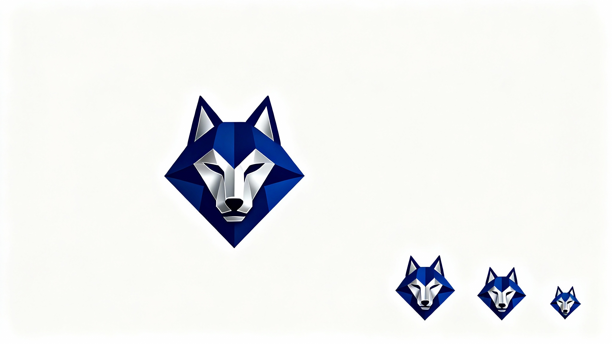 A conceptual image for a logo resizer, showing a main logo of a geometric wolf with three smaller versions of the same logo next to it, on a clean white background.