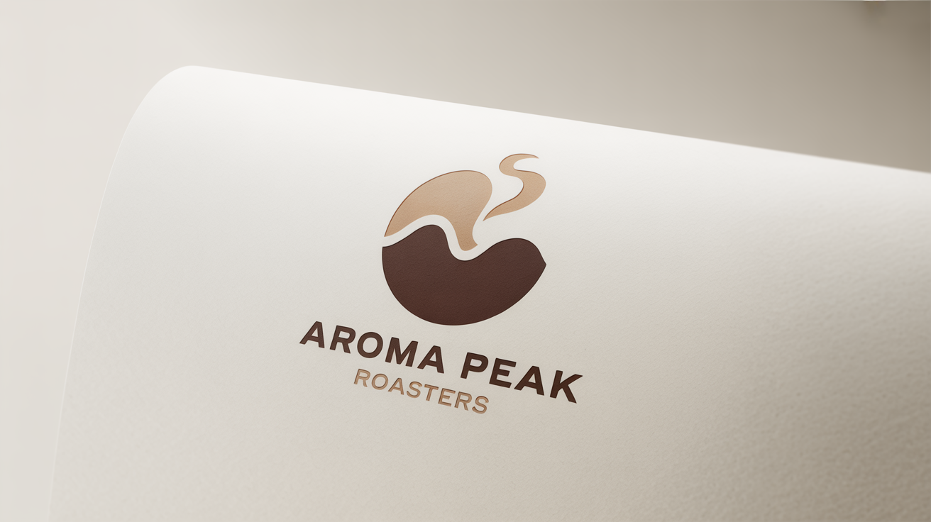 A professional, minimalist logo for 'Aroma Peak Roasters', featuring a stylized mountain icon and clean typography on a white background.