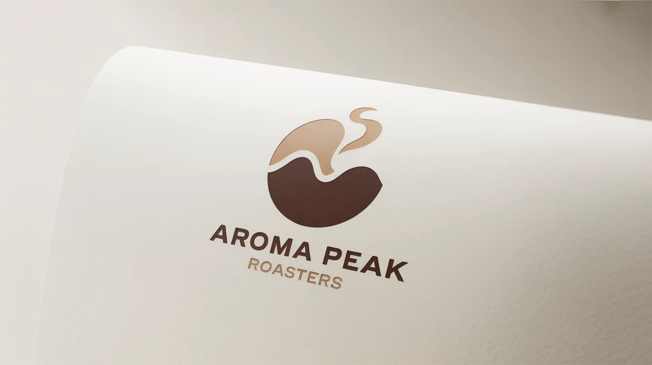 A professional, minimalist logo for 'Aroma Peak Roasters', featuring a stylized mountain icon and clean typography on a white background.