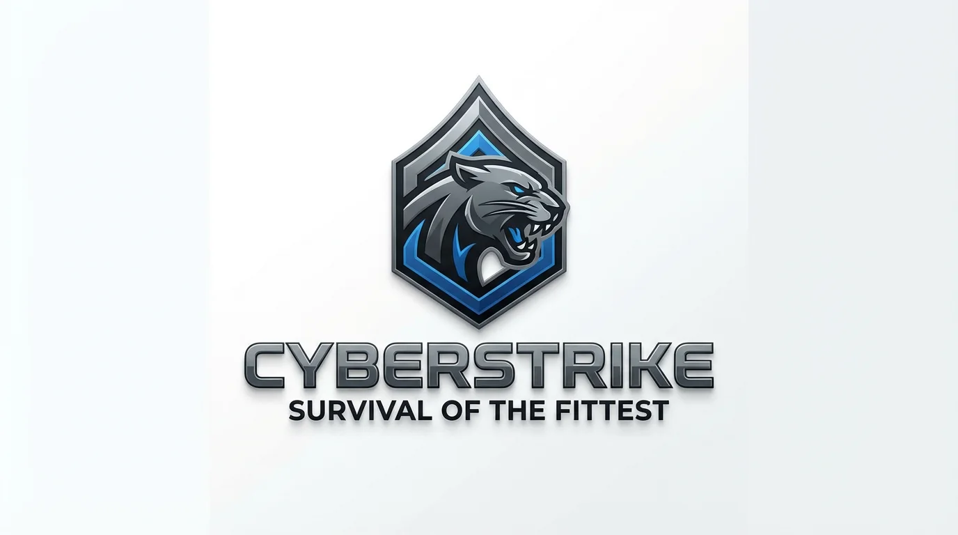 A mockup of a modern battle royale logo for a fictional game called 'Cyberstrike'. The logo features a snarling panther and a chevron, set against a clean white background.
