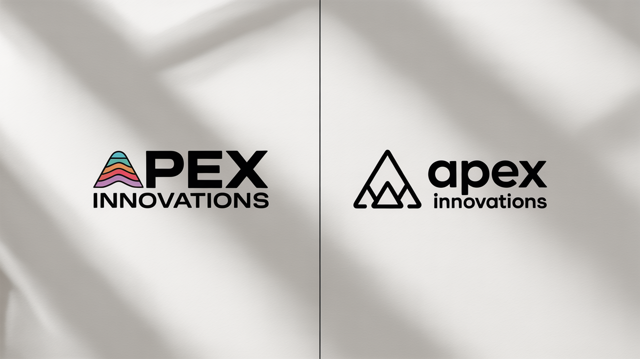 A before-and-after image showing a logo redesign. The old logo is complex and dated, while the new logo is modern, simple, and minimalist, illustrating a brand refresh.