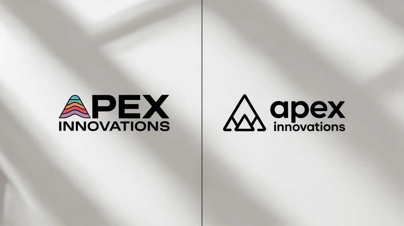 A before-and-after image showing a logo redesign. The old logo is complex and dated, while the new logo is modern, simple, and minimalist, illustrating a brand refresh.