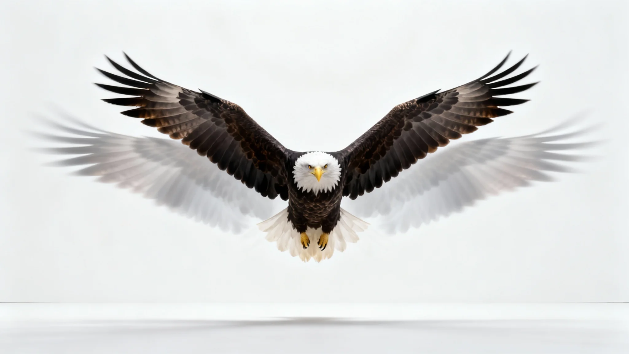 A still photograph of an eagle in flight, with its wings blurring and extending beyond the photo's frame to signify motion, representing the creation of a video from a single image.