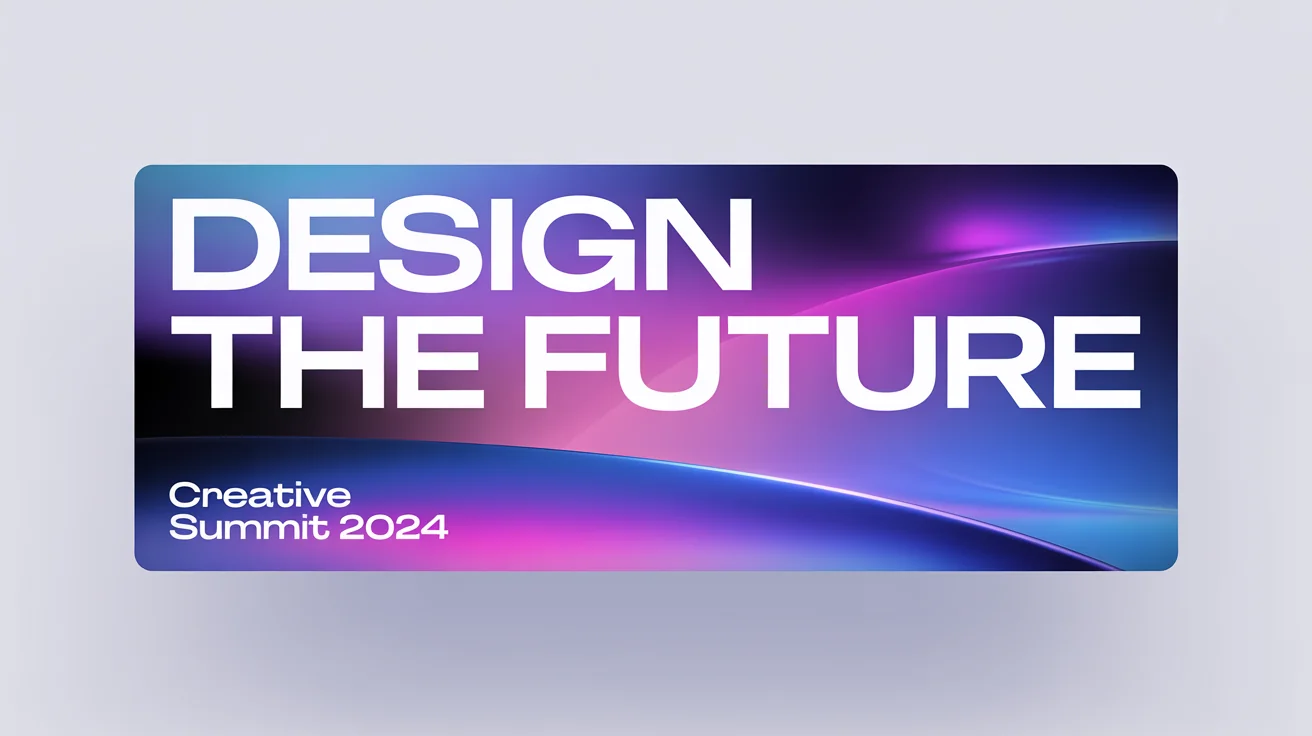 A professionally designed hero banner for a 'Design the Future' creative summit, featuring a vibrant blue-to-magenta gradient background and clean, white typography.