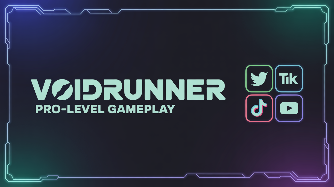 A professionally designed Kick stream banner for a gamer named 'VOIDRUNNER', featuring a futuristic dark green and black theme with neon accents and social media icons. This represents the final output of the design tool.
