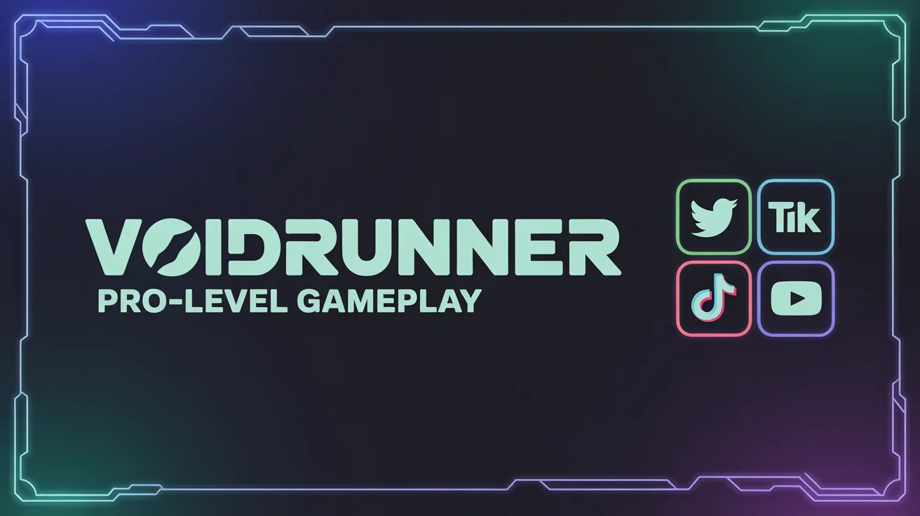 A professionally designed Kick stream banner for a gamer named 'VOIDRUNNER', featuring a futuristic dark green and black theme with neon accents and social media icons. This represents the final output of the design tool.