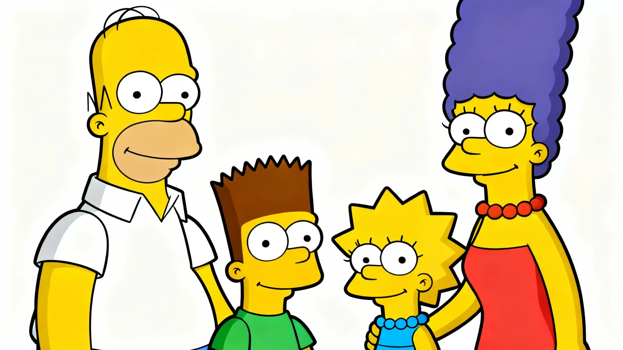 A family portrait of four created in the cartoon style of The Simpsons, featuring a yellow-skinned family smiling against a plain white background.