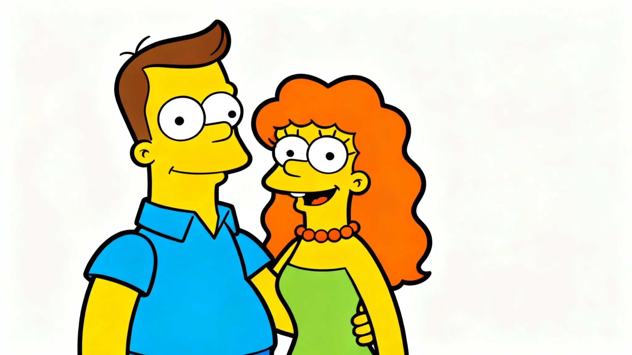 A digital illustration of a man and a woman drawn in the cartoon style of The Simpsons, standing together against a white background.