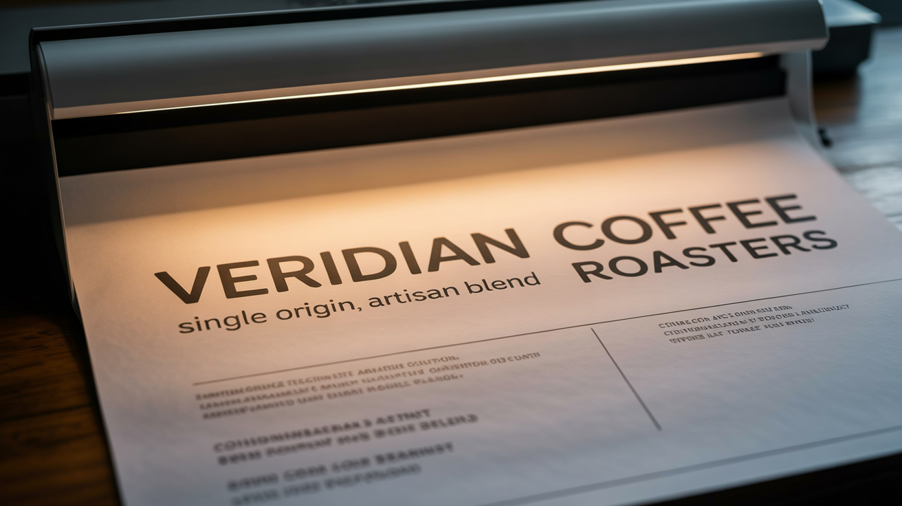 A final design result from a typeface matcher, showing a brand logo for 'VERIDIAN COFFEE ROASTERS' in an elegant serif font, perfectly paired with a clean sans-serif font for the tagline.