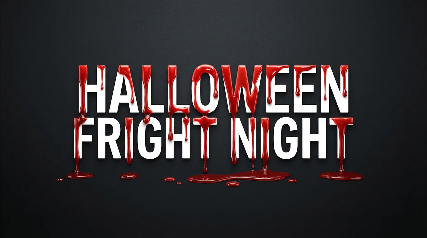 A professionally designed Halloween poster with the text 'HALLOWEEN FRIGHT NIGHT' on a dark background. Realistic red blood drips from the letters, showcasing a blood drip texture effect.