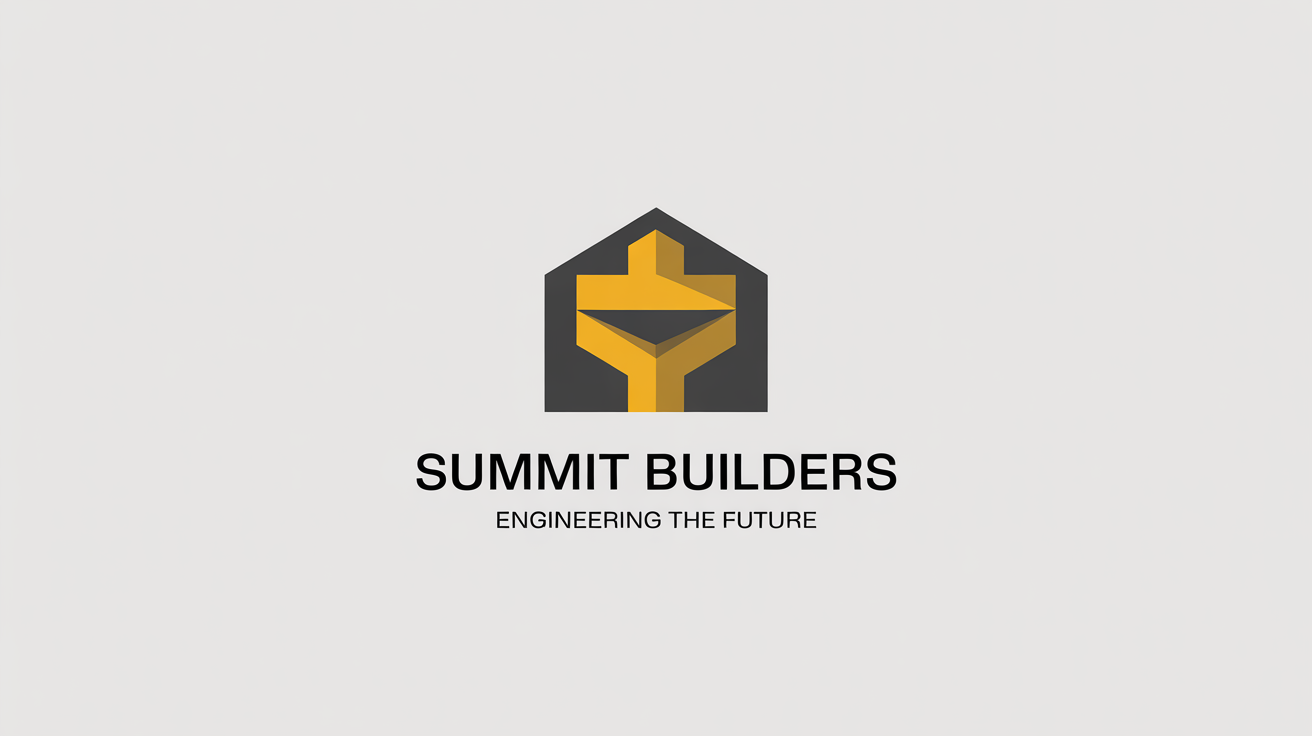 A modern logo for a construction company named 'SUMMIT BUILDERS', featuring a gray and yellow stylized building icon on a clean white background.