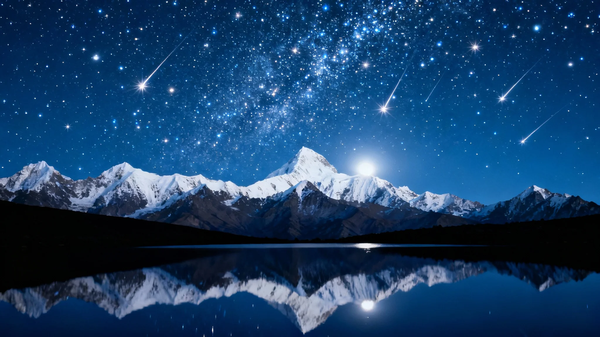 A landscape photo of mountains under a night sky filled with an abundance of sparkling, magical stars, representing an image enhanced with a star effect.
