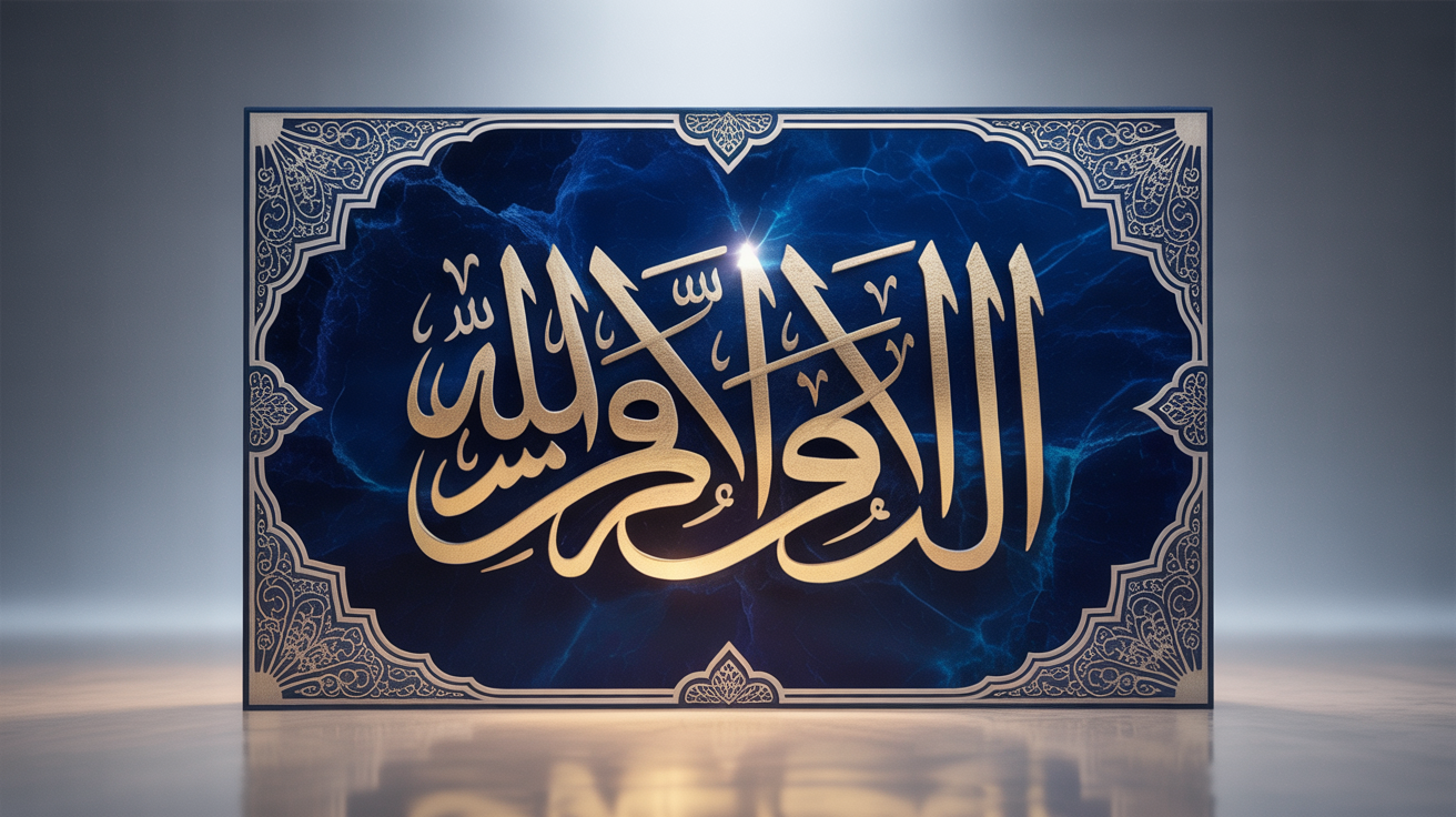 A stunning 16:9 hero image displaying a final design of Thuluth calligraphy. The Arabic phrase for 'Thuluth Calligraphy Art' is written in beautiful, flowing gold script against a rich blue background, decorated with modern geometric patterns.