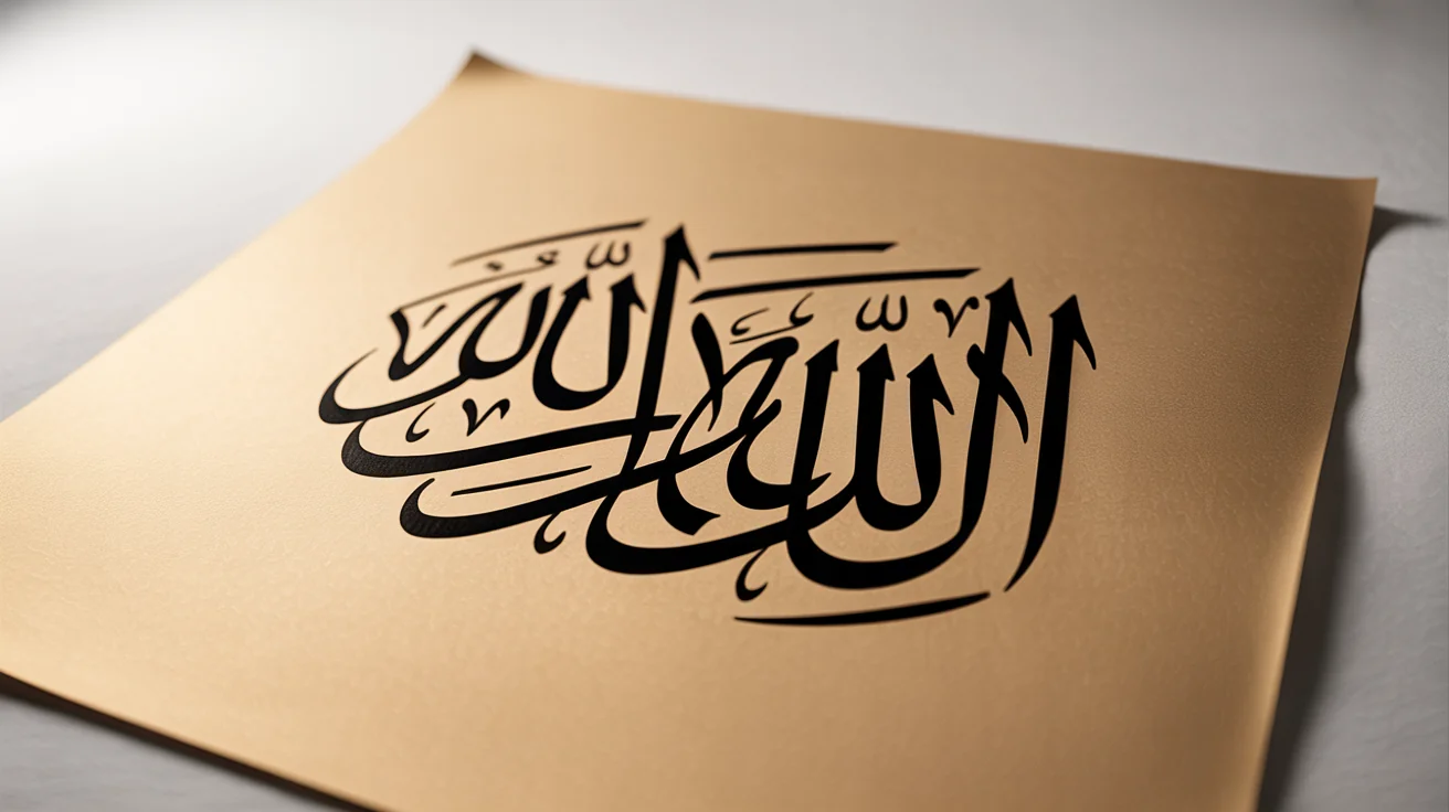 A close-up of a Thuluth calligraphy artwork showing the Arabic phrase 'Bismillah' in black ink on cream paper, set against a white background.