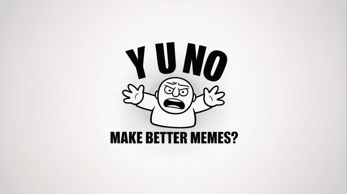 A classic rage comic meme of the 'Y U NO' guy, a simple black and white drawing on a white background, with the text 'Y U NO MAKE BETTER MEMES?'