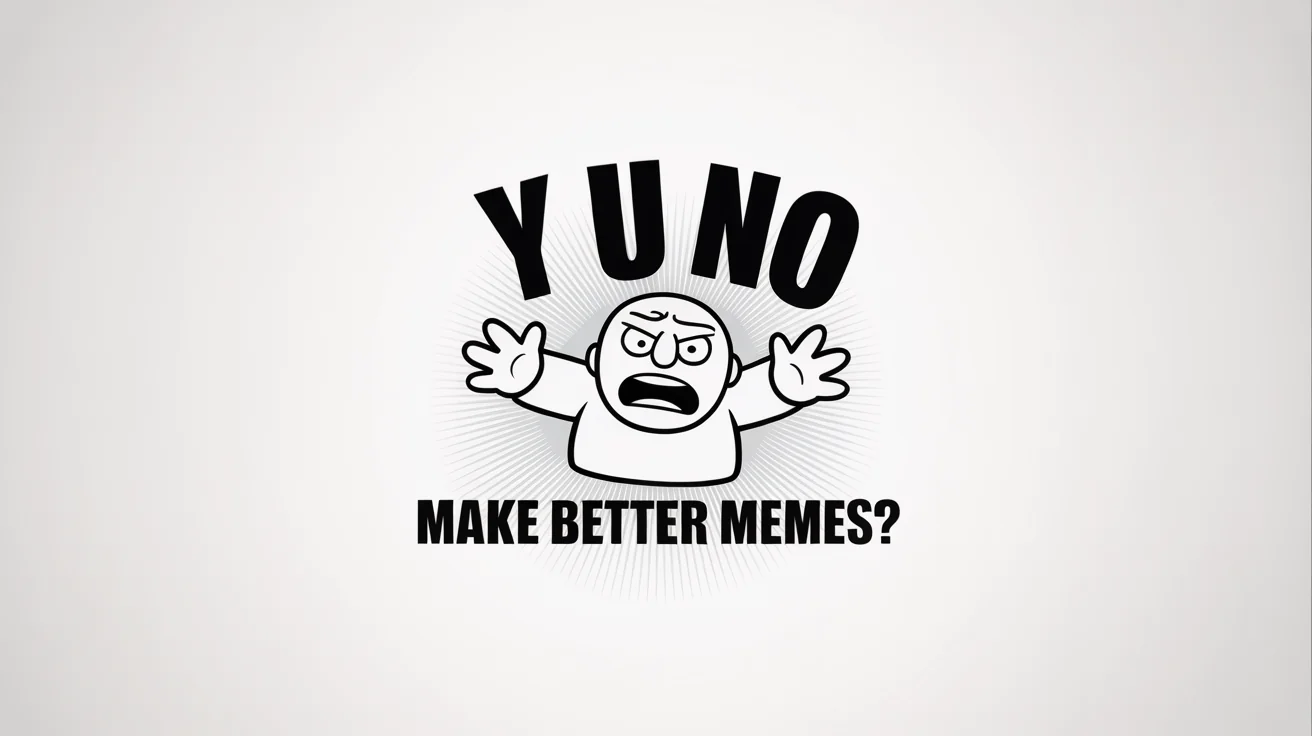 A classic rage comic meme of the 'Y U NO' guy, a simple black and white drawing on a white background, with the text 'Y U NO MAKE BETTER MEMES?'