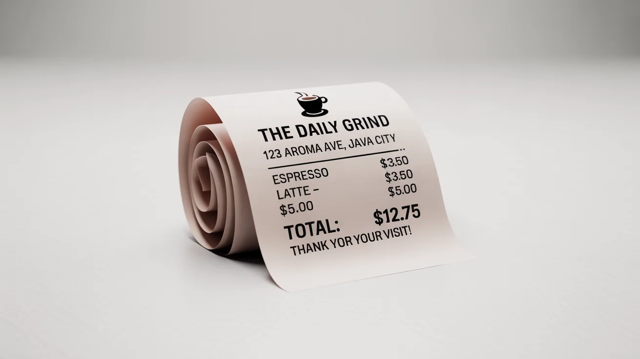 A professionally designed, modern POS receipt for a fictional coffee shop called 'The Daily Grind', shown slightly curled on a clean white background.