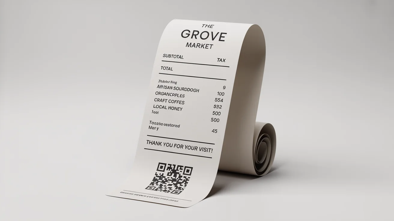 A modern and cleanly designed point-of-sale receipt for a fictional store called 'The Grove Market', displayed on a plain white background to highlight its professional layout.