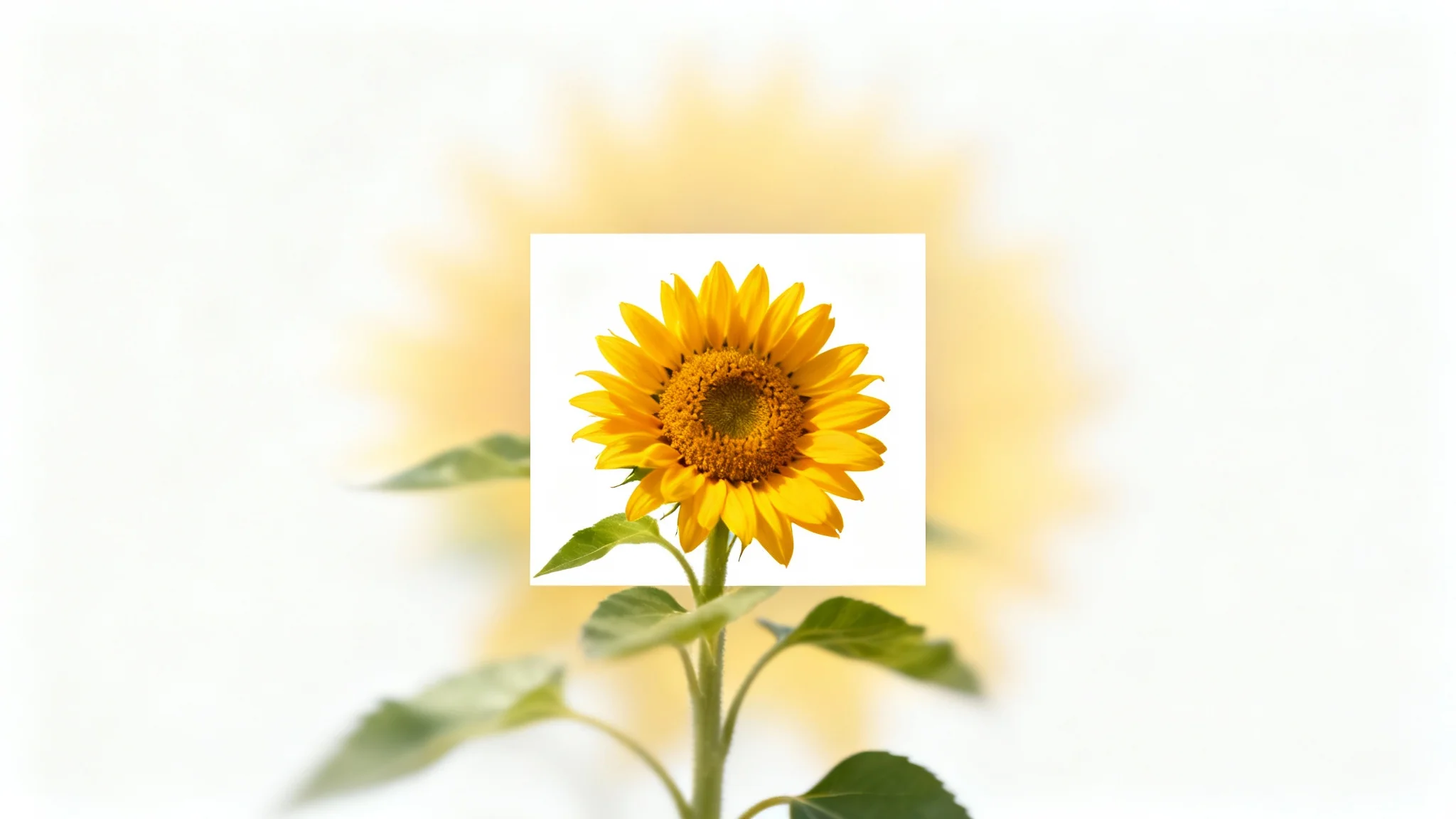 A conceptual image illustrating a square crop. A vibrant sunflower is shown, with a central square area in sharp focus and full color, while the areas outside the square are blurred and desaturated, against a white background.