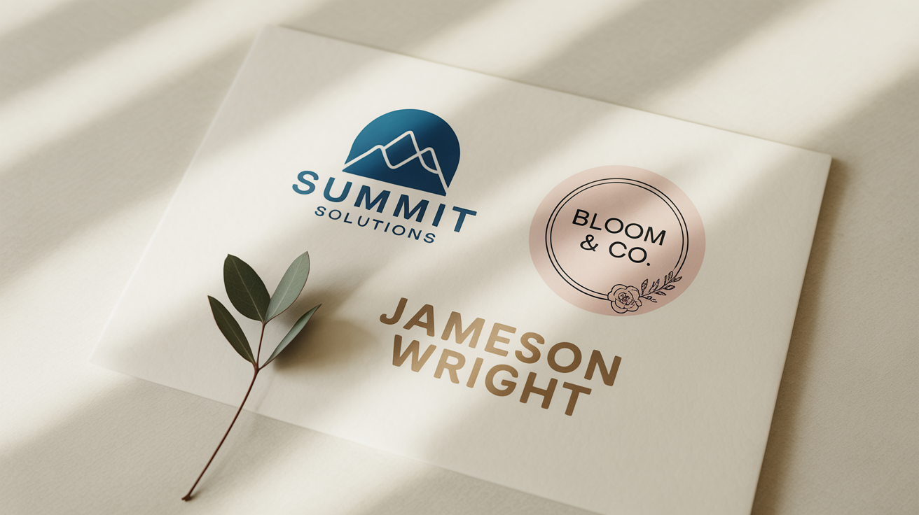 A collection of four professionally designed, unique logos for different businesses, displayed on a clean white background, illustrating the concept of logo creation.