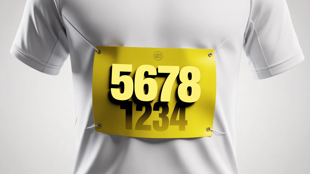 A close-up of a yellow marathon runner's bib on a white background, where the number '1234' is fading out and being replaced by the number '5678' to illustrate the concept of changing numbers in a photo.