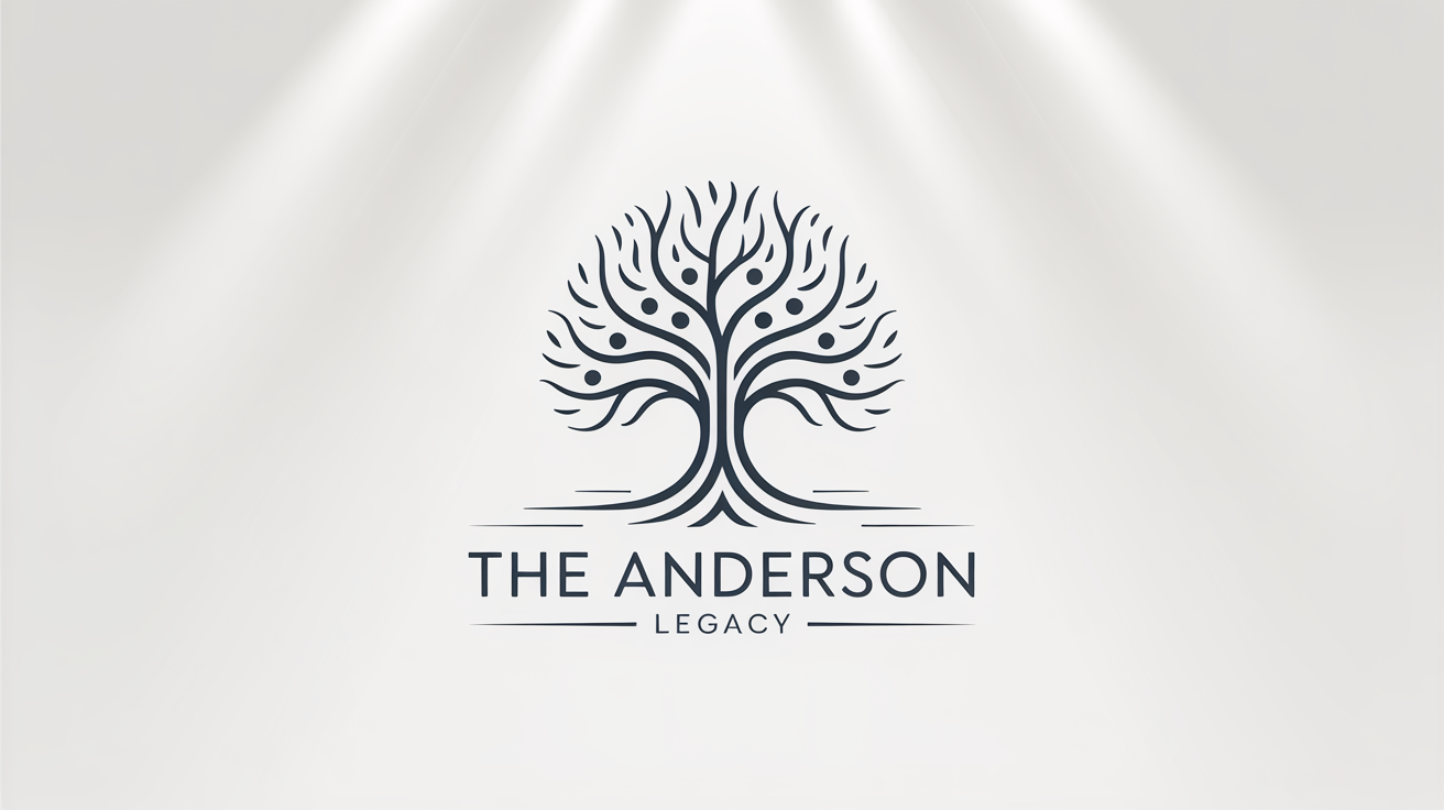 A modern, elegant logo of a stylized family tree in green and brown with gold accents. Below the tree, the text 'The Anderson Legacy' is displayed. The logo is set against a plain white background.