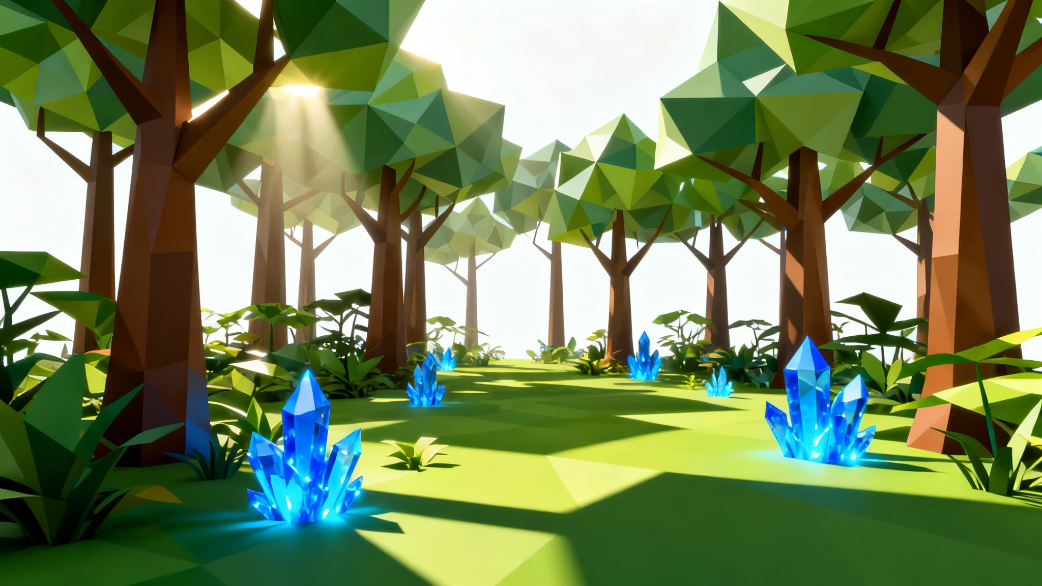 A colorful, low-poly jungle scene in the style of the game Gorilla Tag, designed as a vibrant background for a YouTube thumbnail.