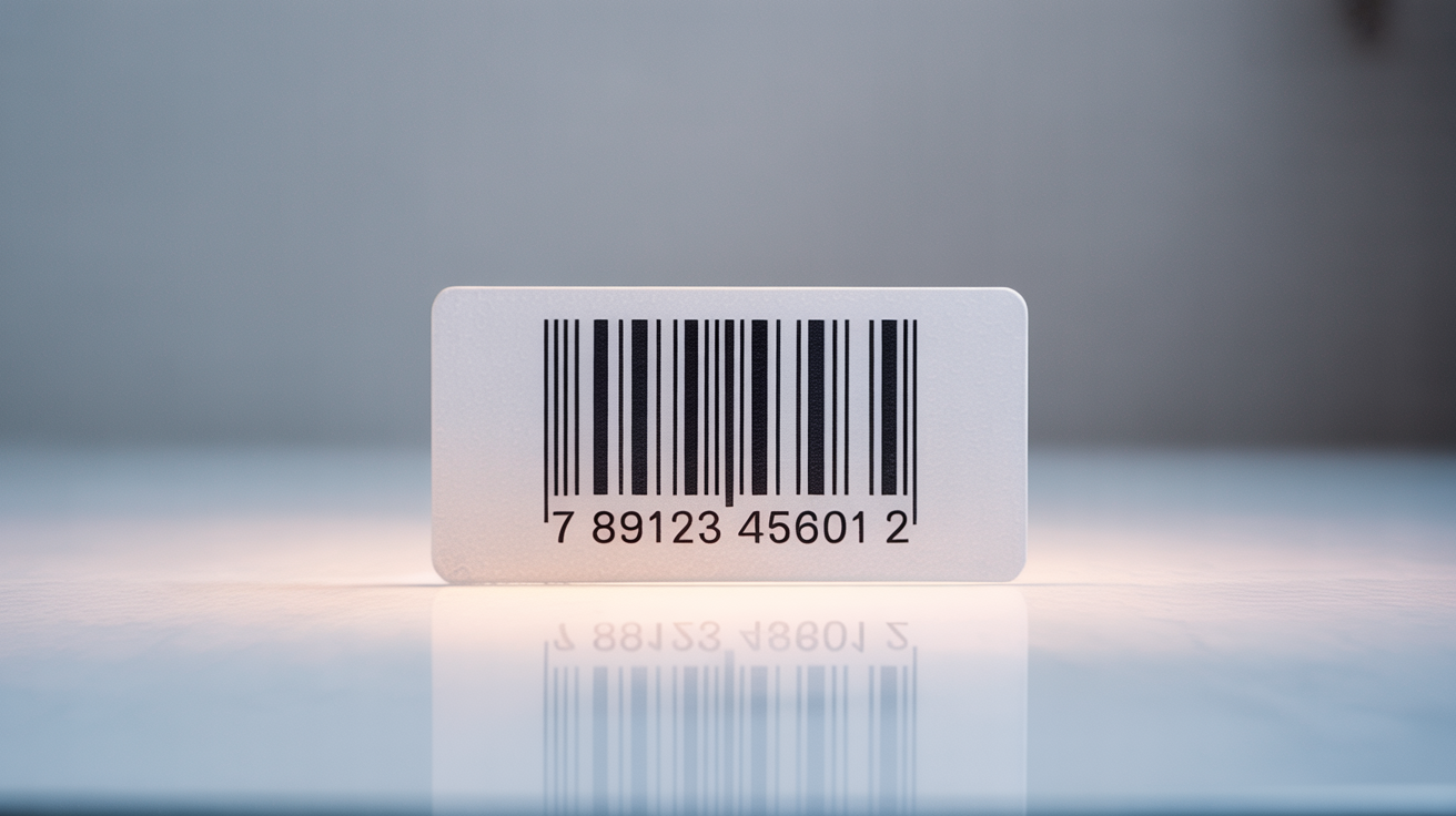 A photorealistic mockup of a single rectangular barcode label with legible numbers, displayed on a clean white background.