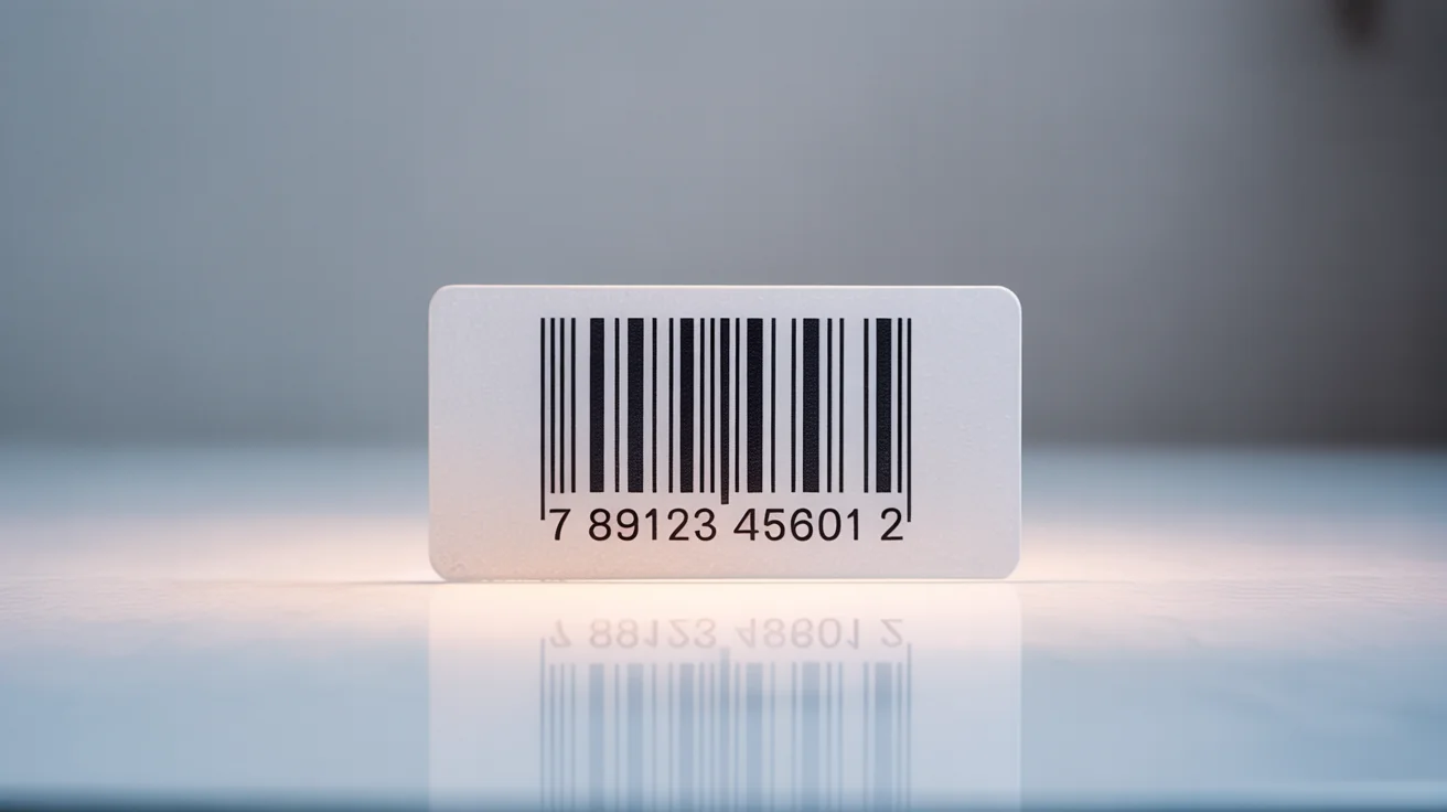 A photorealistic mockup of a single rectangular barcode label with legible numbers, displayed on a clean white background.
