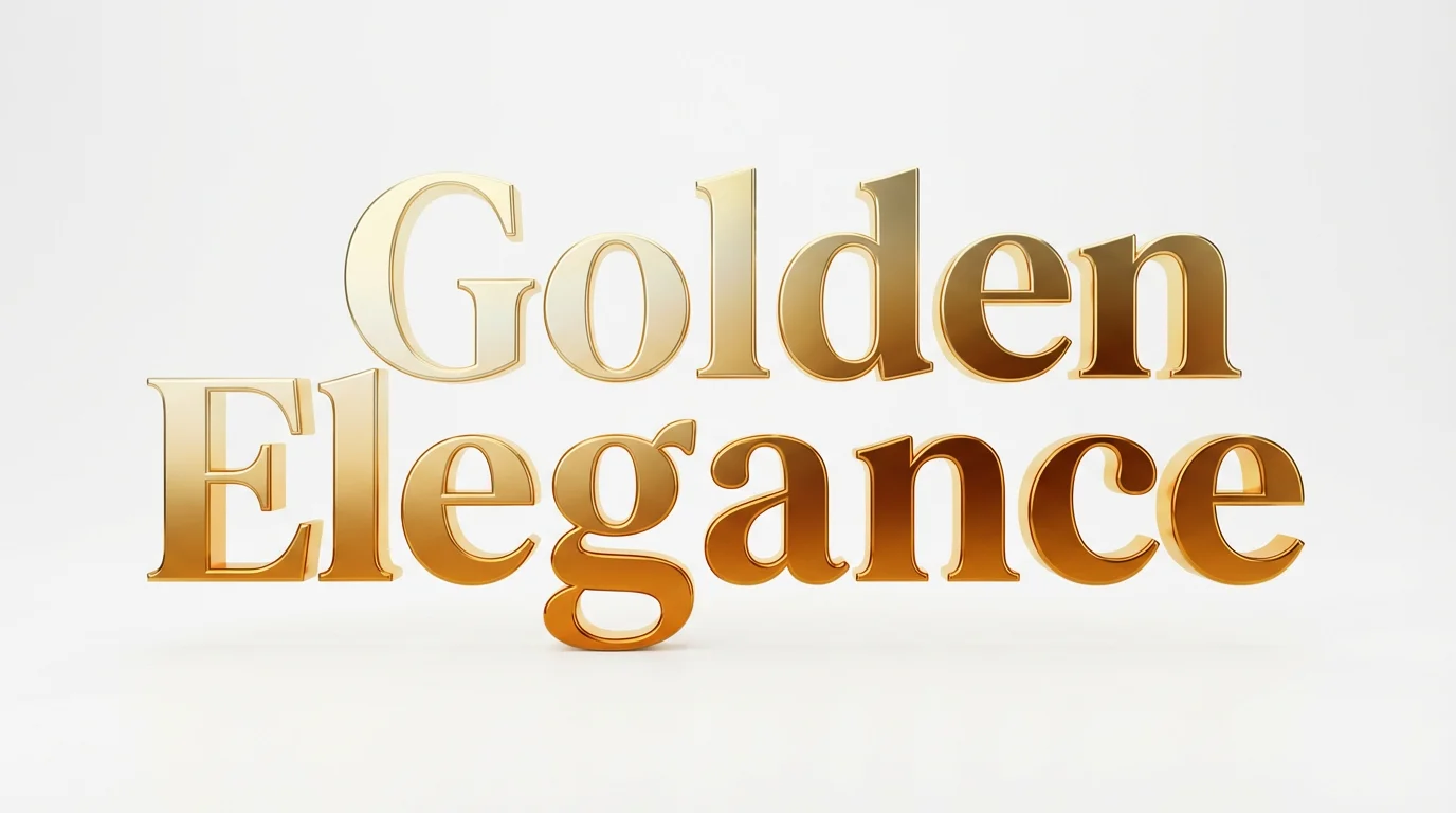 The words 'Golden Elegance' are shown in a 3D, elegant serif font with a smooth, metallic gold gradient finish, set against a plain white background.