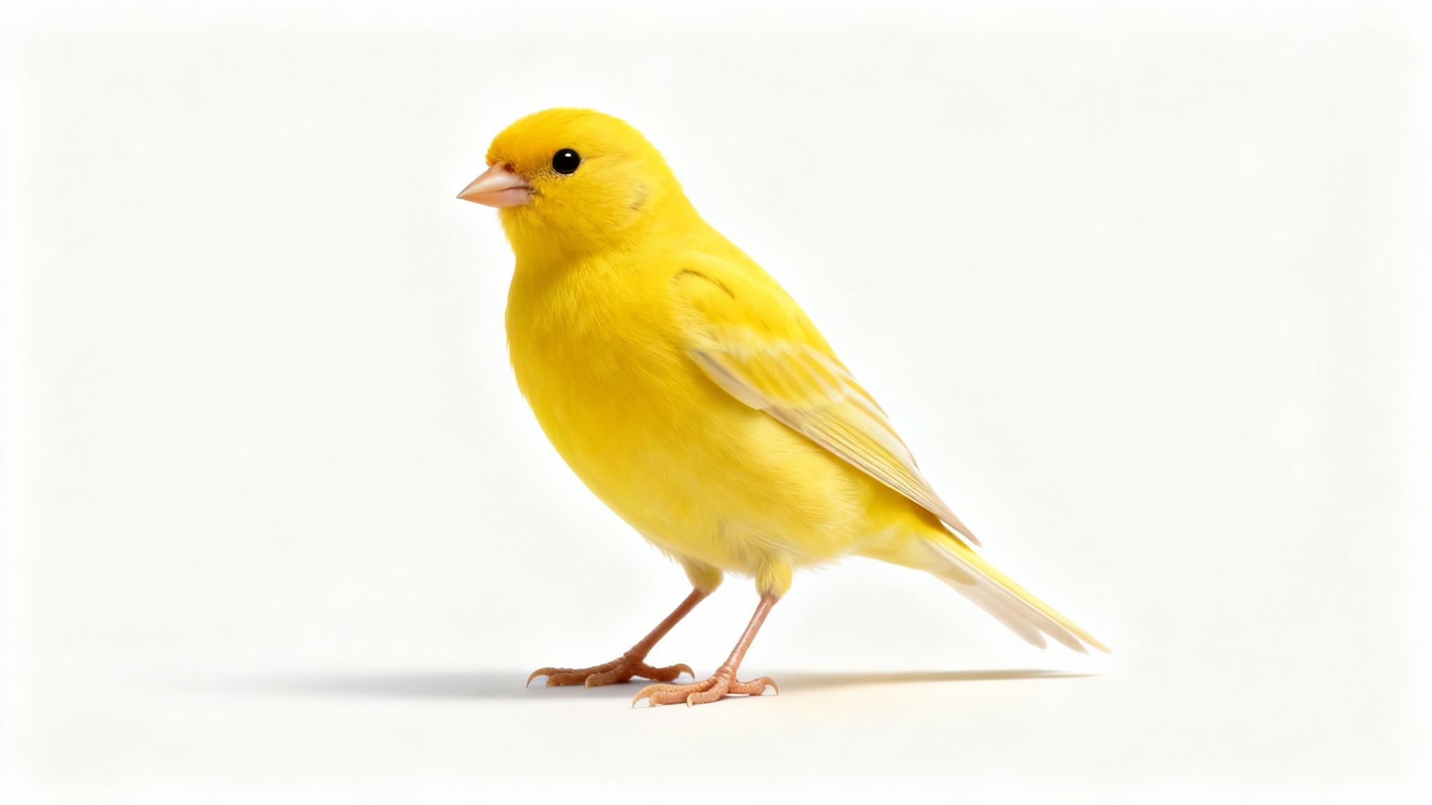 A photorealistic image of a single, bright yellow canary standing against a stark white background, representing a high-quality PNG image.