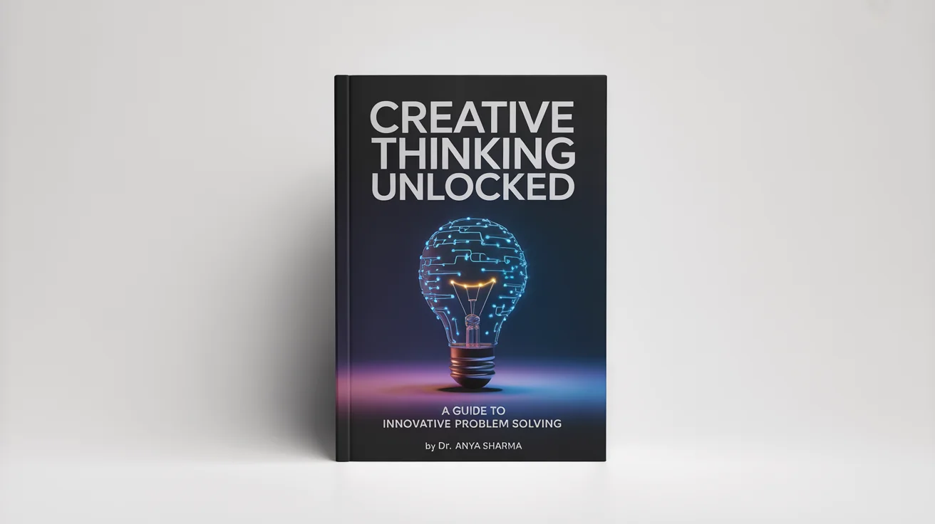A mockup of a course cover for 'Creative Thinking Unlocked' by Dr. Anya Sharma, featuring a modern design with a glowing lightbulb graphic against a white background.