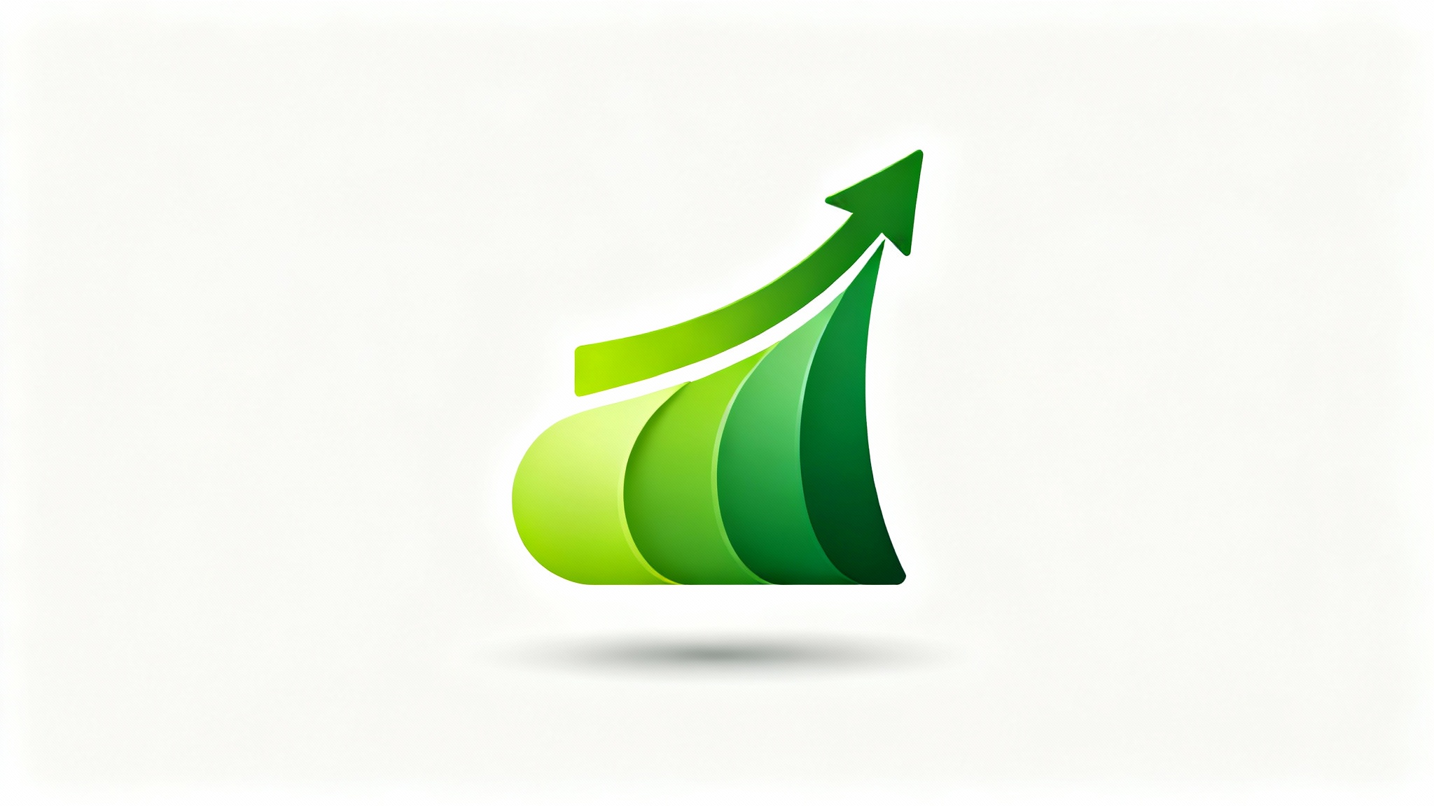 A minimalist logo representing growth, with a green arrow pointing upwards from a series of abstract shapes, set against a white background.