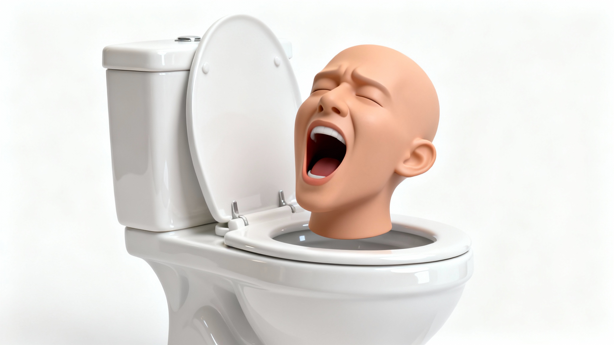 A 3D render of a collectible figurine representing the Skibidi Toilet meme, showing a man's head emerging from a toilet bowl against a white background.