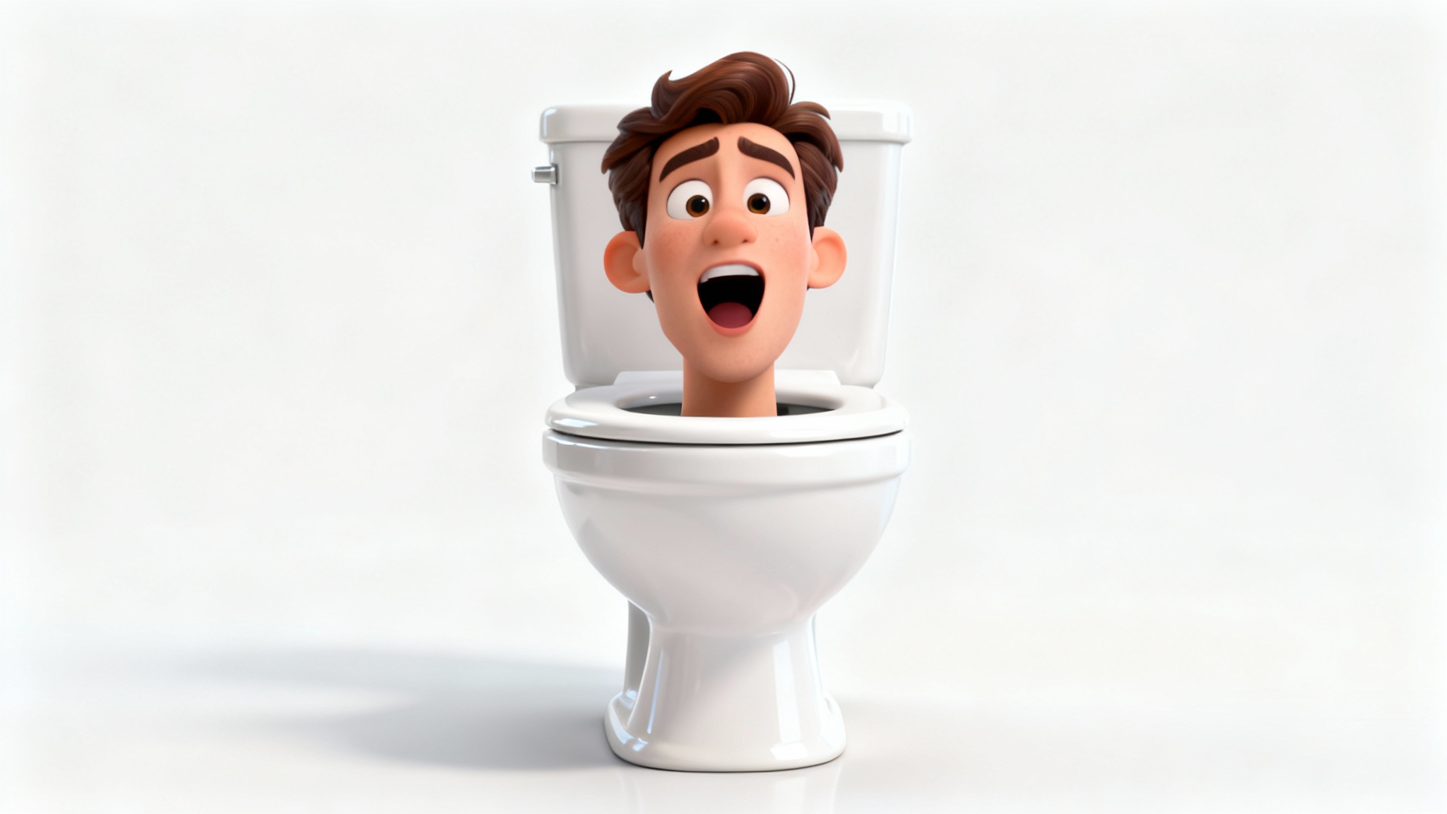 A 3D animated character representing the skibidi toilet meme, featuring a man's head emerging from a white toilet bowl against a plain white background.
