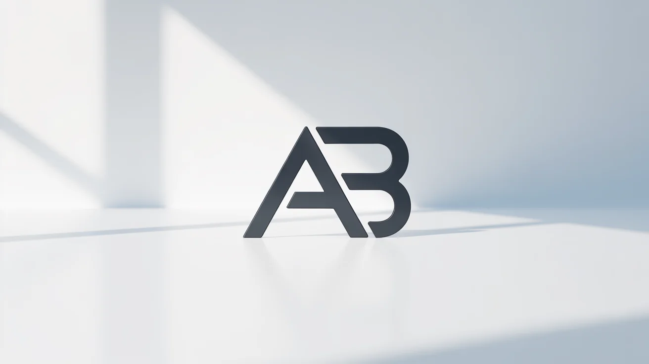A minimalist, charcoal gray initials icon showing the letters 'A' and 'B' intertwined in a modern, geometric style on a clean white background.