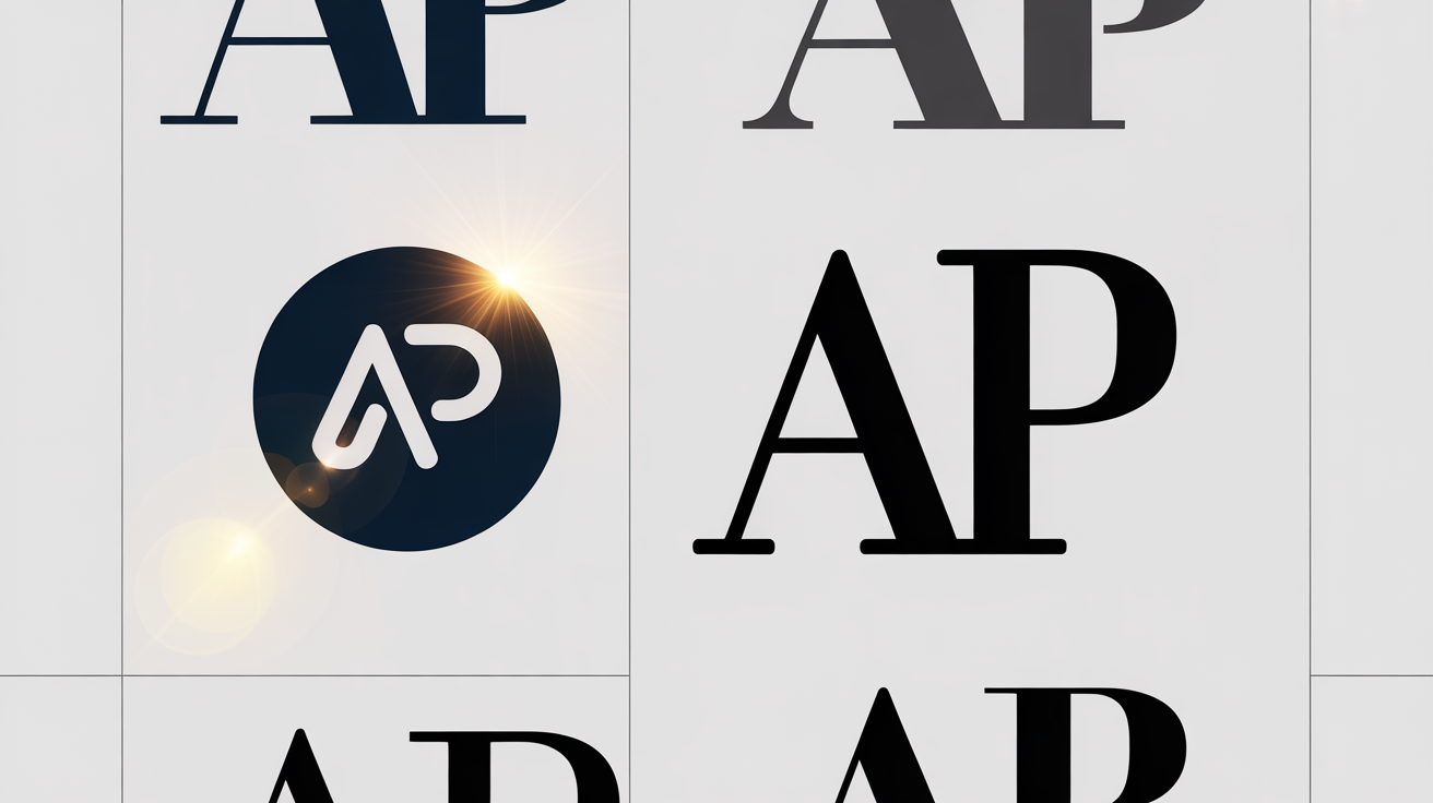 A collection of professionally designed initials icons for the letters 'AP', showcasing various modern styles in gold, navy, and black, on a clean white background.