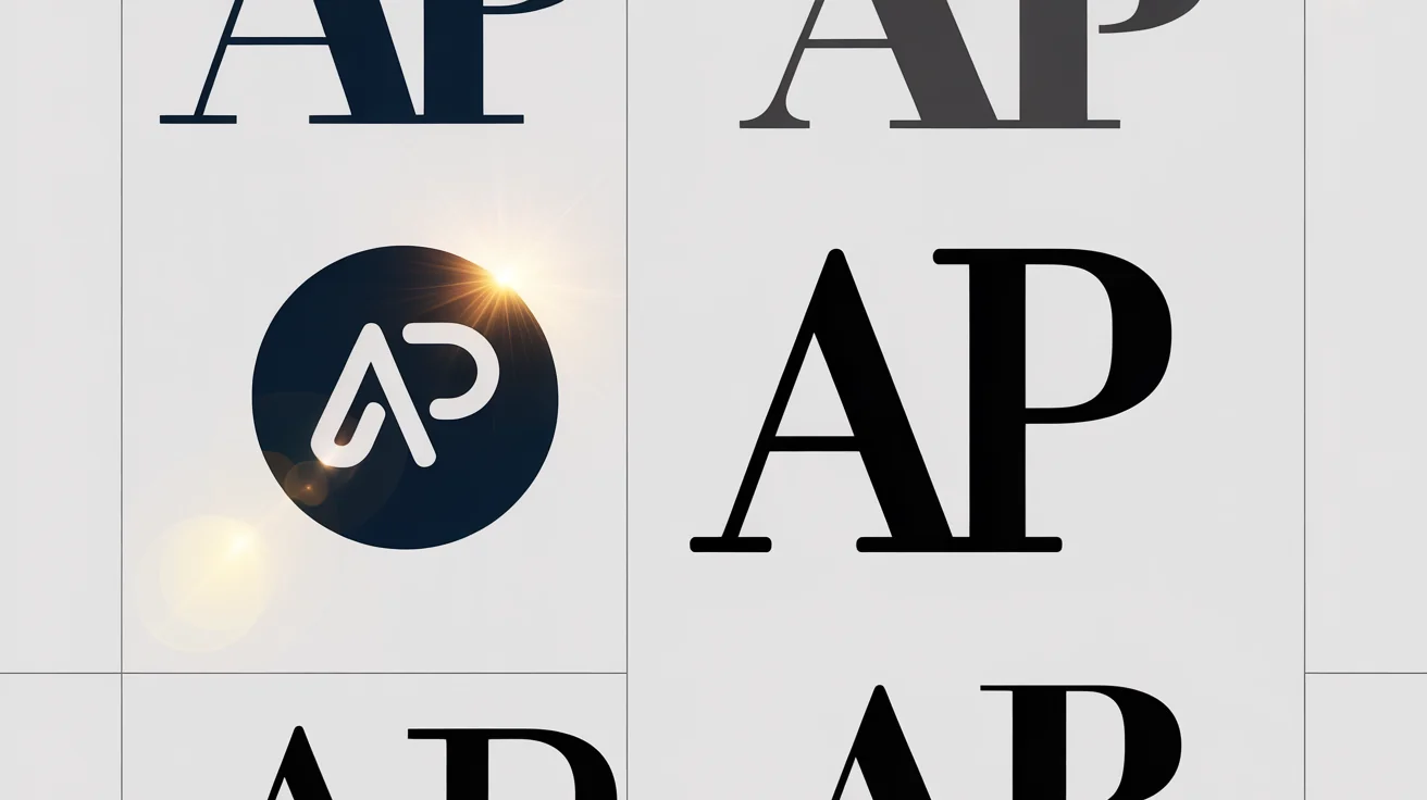 A collection of professionally designed initials icons for the letters 'AP', showcasing various modern styles in gold, navy, and black, on a clean white background.