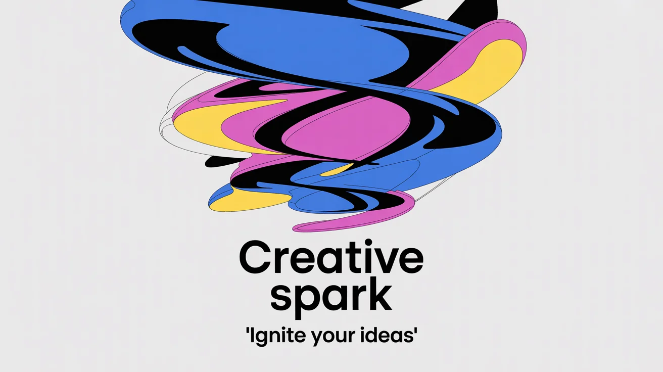 A vibrant feature graphic with a white background. It shows an abstract composition of blue, magenta, and yellow shapes with the text 'Creative Spark' and 'Ignite Your Ideas' in the center.