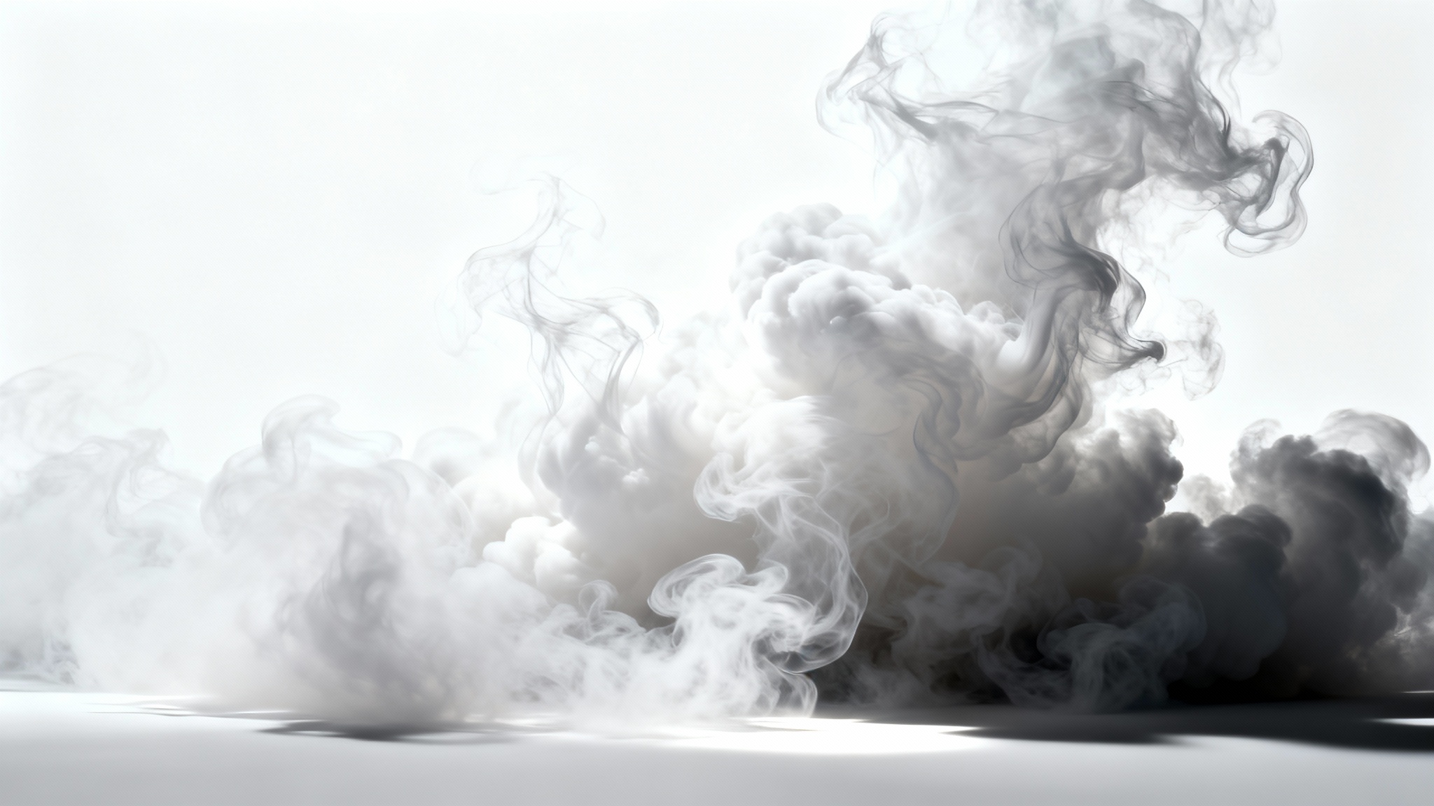 A photorealistic mockup demonstrating a smoke overlay effect, featuring thick white smoke billowing dynamically against a clean, solid white background.