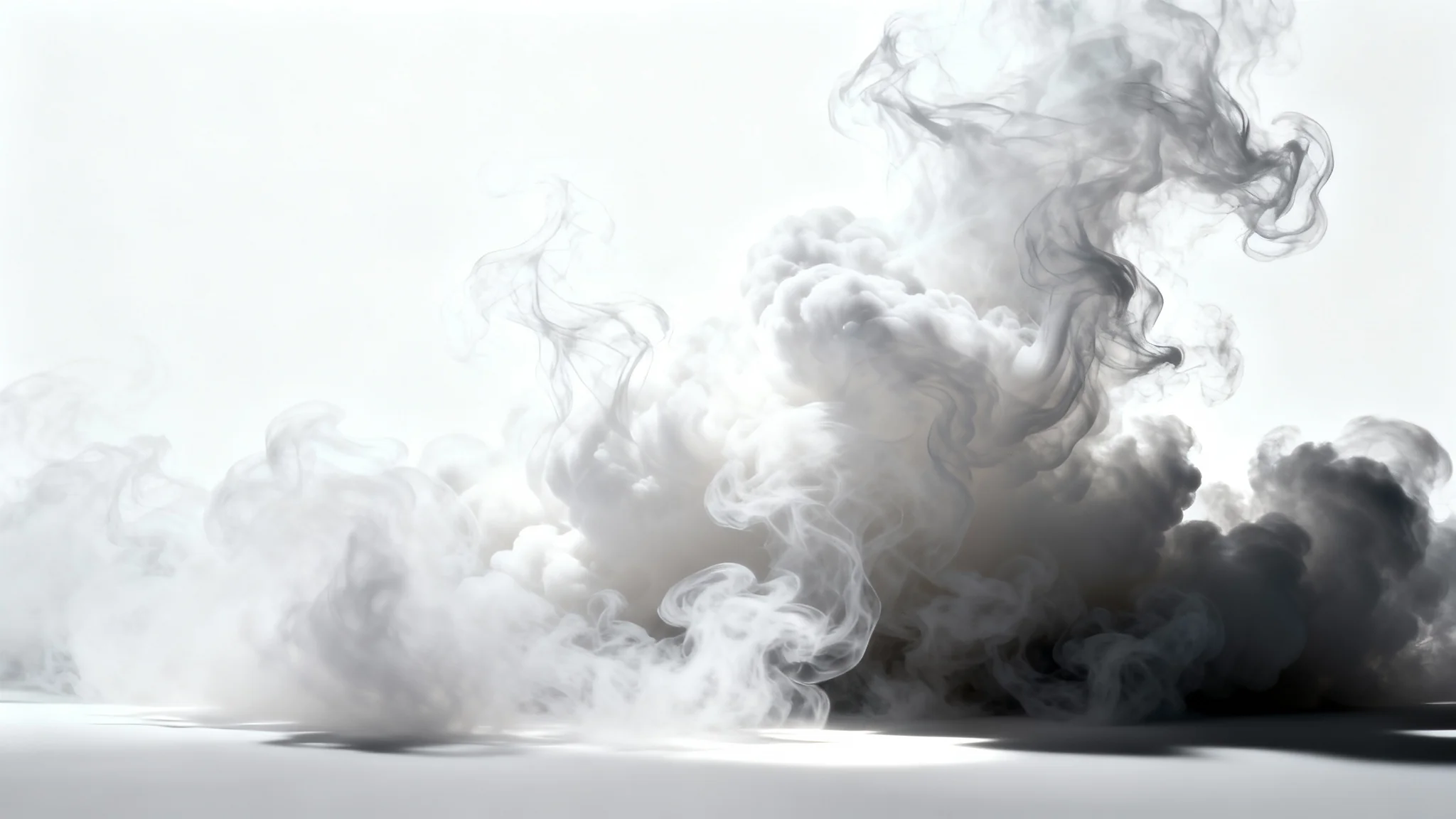 A photorealistic mockup demonstrating a smoke overlay effect, featuring thick white smoke billowing dynamically against a clean, solid white background.