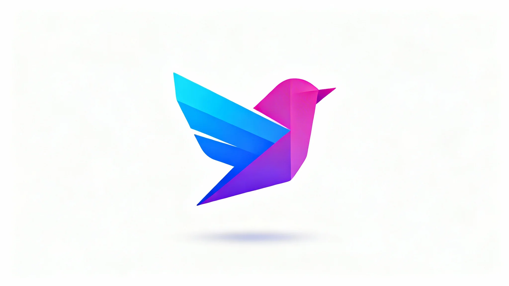 A modern social media icon mockup featuring a stylized, geometric bird with a vibrant blue-to-magenta gradient, set against a clean white background.