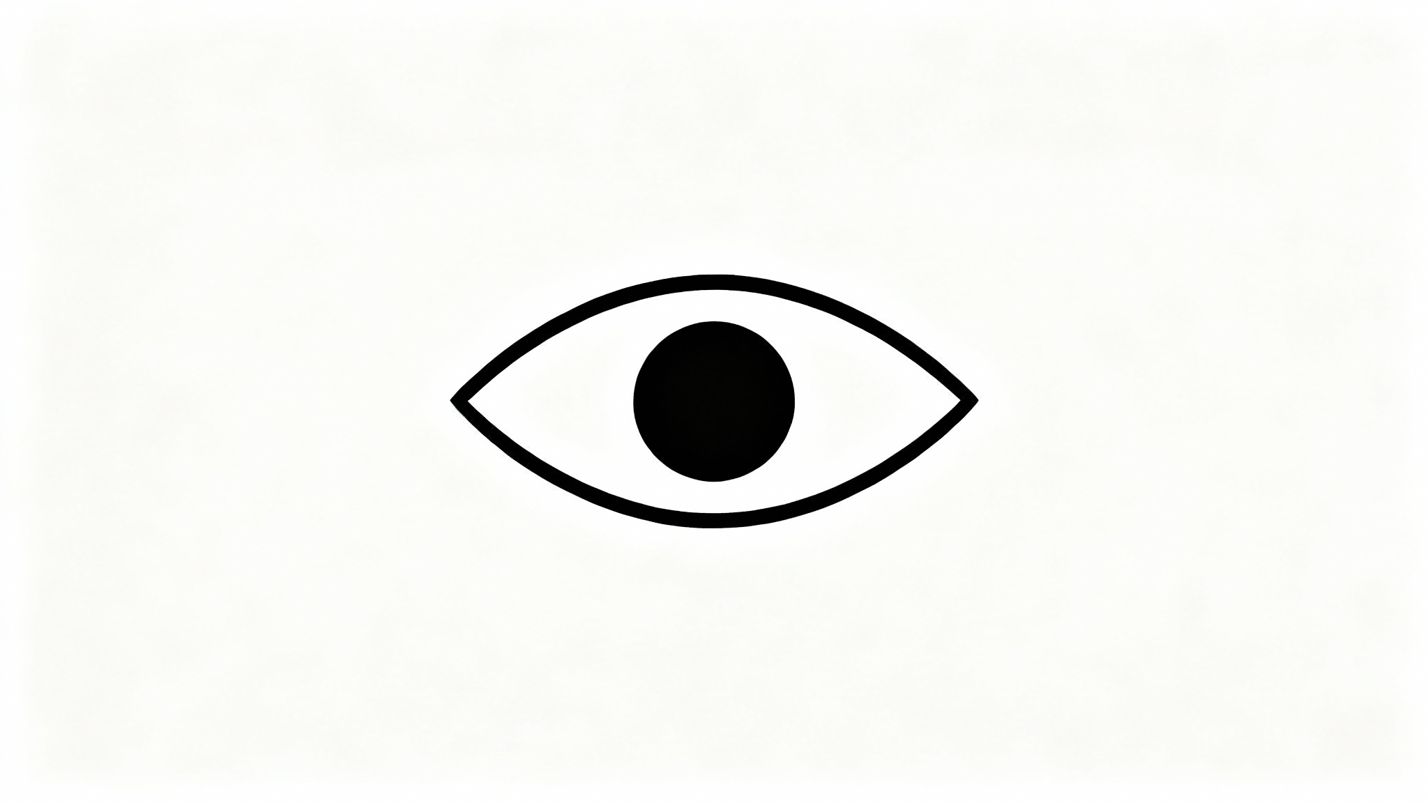 A minimalist black line art logo of a stylized eye with a simple pupil, presented on a plain white background.