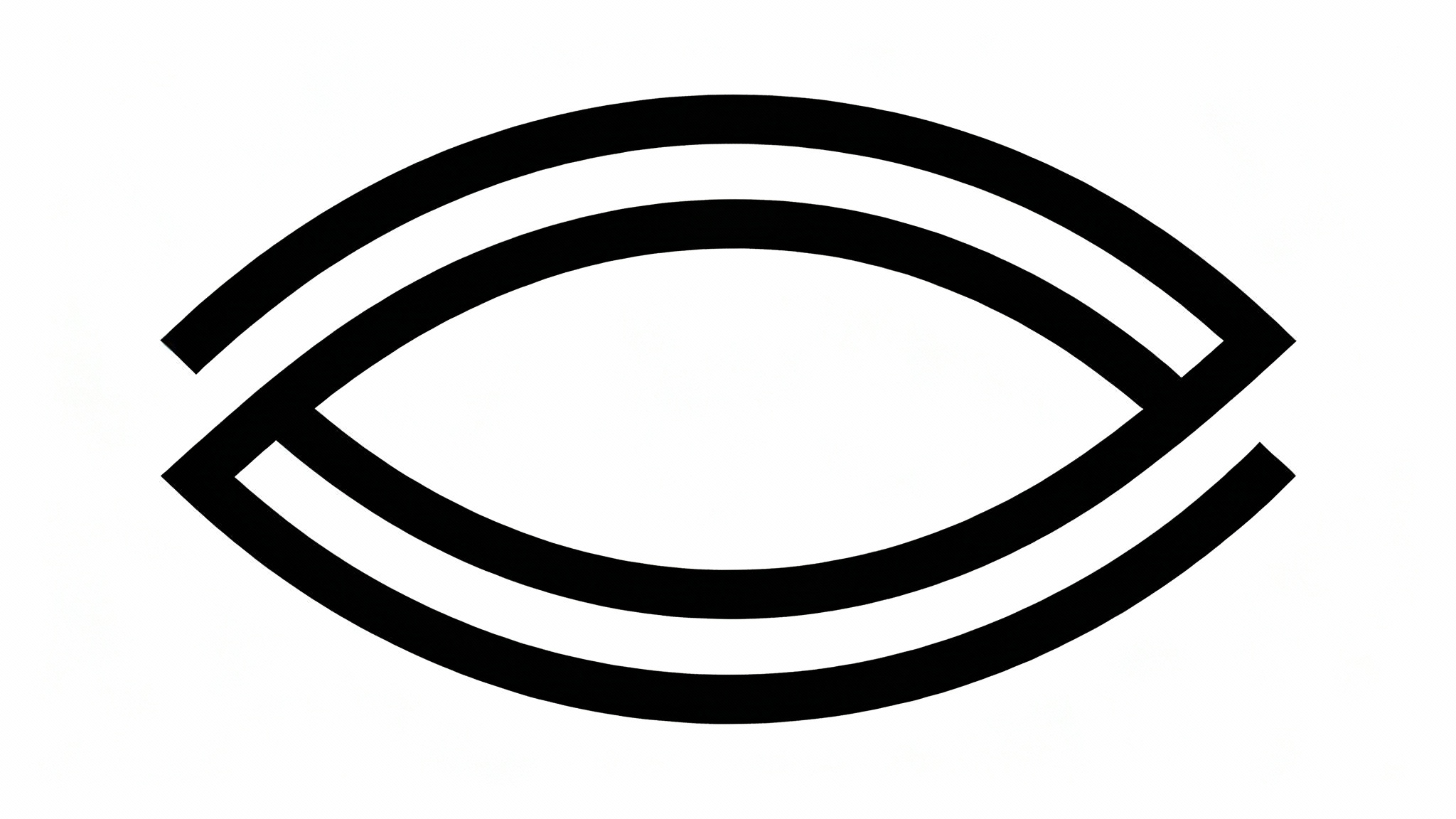 A minimalist, abstract eye logo design in black, centered on a crisp white background.