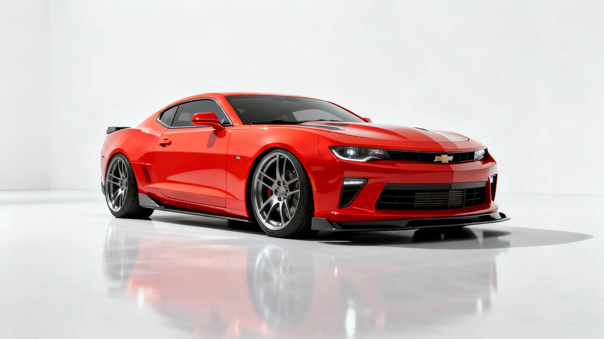 A sleek, modern red sports car with a lowered suspension, shown from a three-quarter angle against a clean white background.