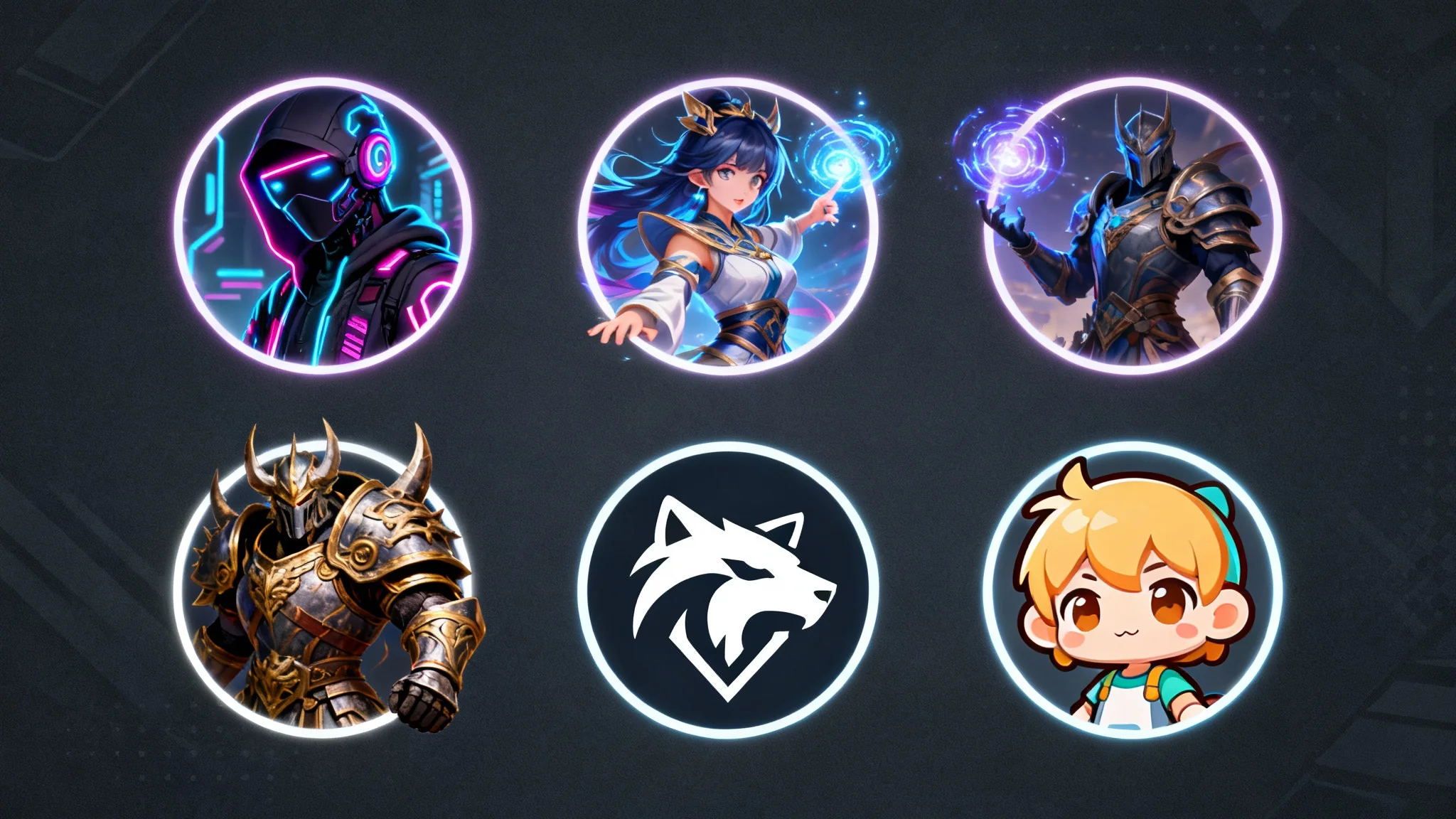 A hero image displaying a collage of diverse, professionally designed gamerpics, including styles like cyberpunk, anime, and fantasy, demonstrating the final output of a gamerpic creator.