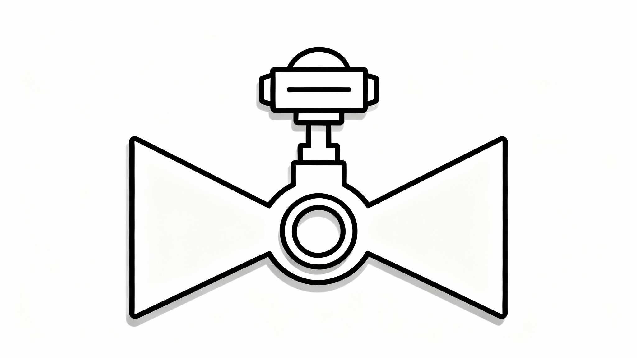 A clean, black and white technical illustration of a pneumatic ball valve symbol, isolated on a plain white background.